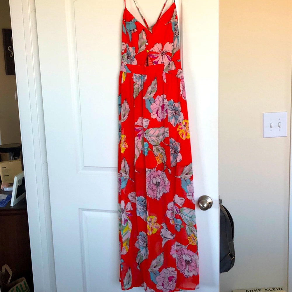 Coral Floral floor length dress